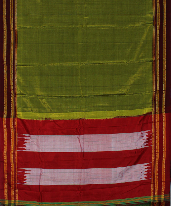Olive green maroon art silk handwoven gayathri ilkal saree