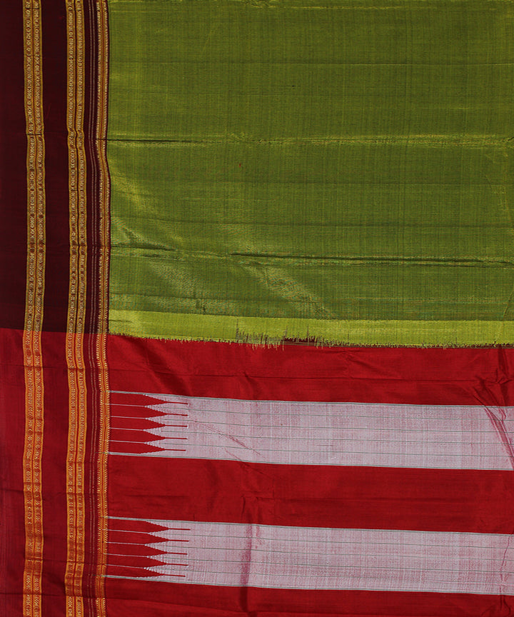 Olive green maroon art silk handwoven gayathri ilkal saree