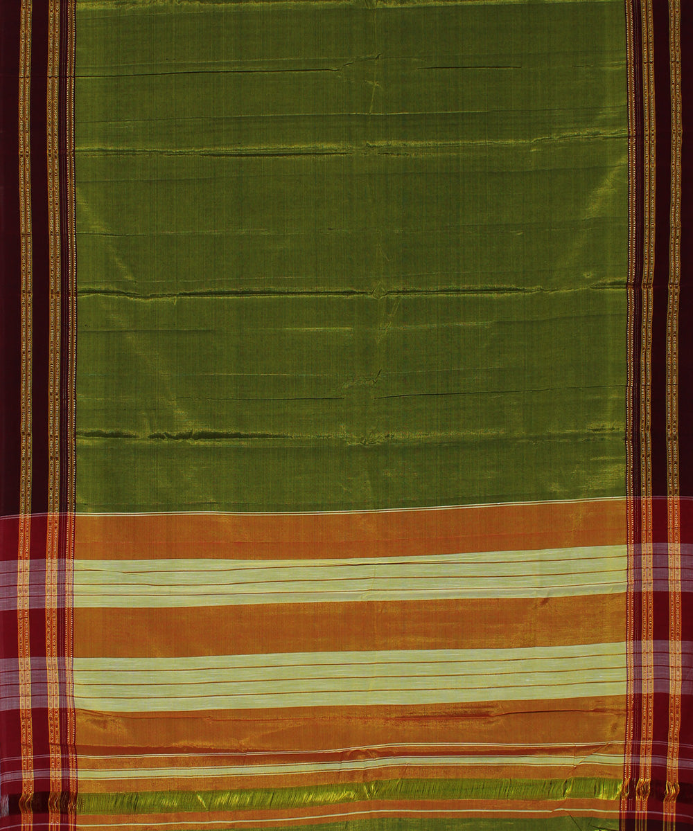 Olive green maroon art silk handwoven gayathri ilkal saree