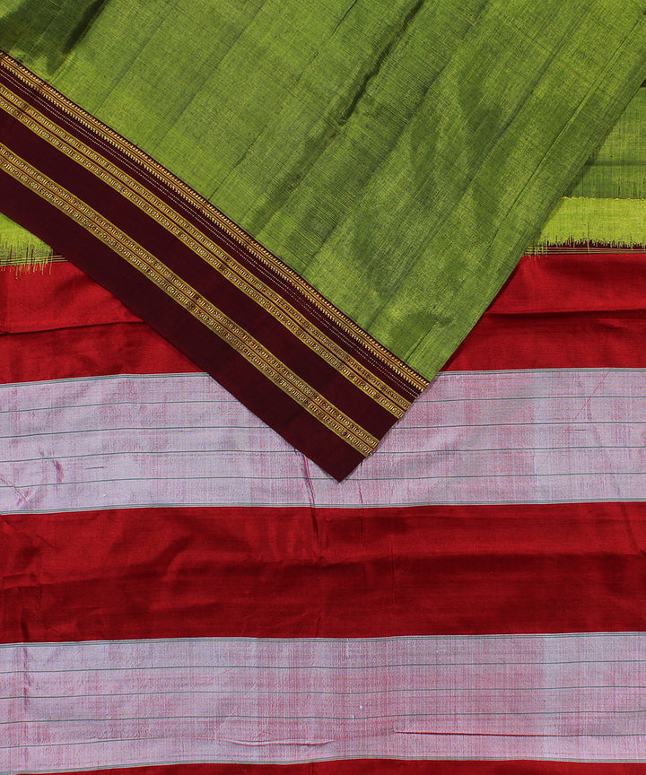 Olive green maroon art silk handwoven gayathri ilkal saree
