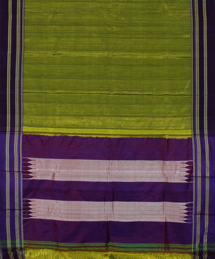 Lime green purple art silk handwoven gayathri ilkal saree