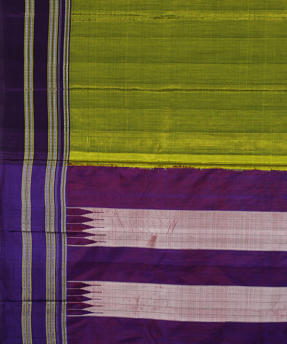 Lime green purple art silk handwoven gayathri ilkal saree