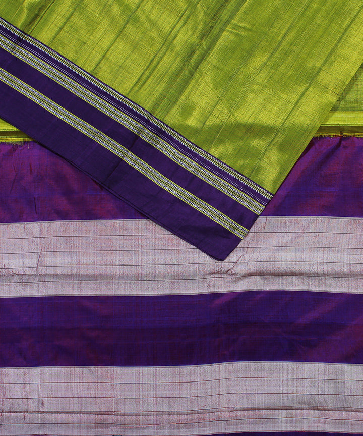 Lime green purple art silk handwoven gayathri ilkal saree