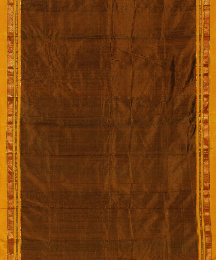 Olive green yellow checks handwoven silk ilkal saree