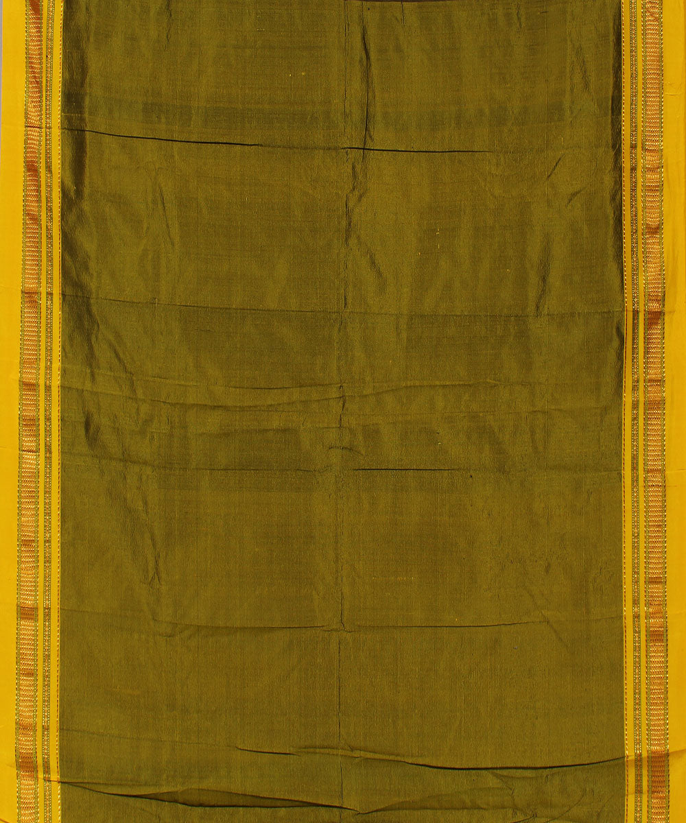 Light parrot green with yellow checks handwoven silk ilkal saree