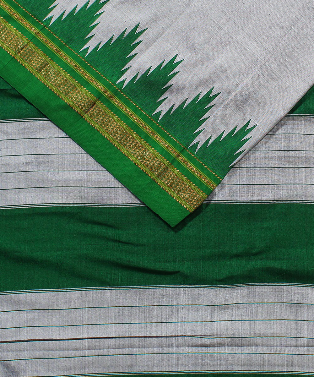 Grey green handwoven silk ilkal saree