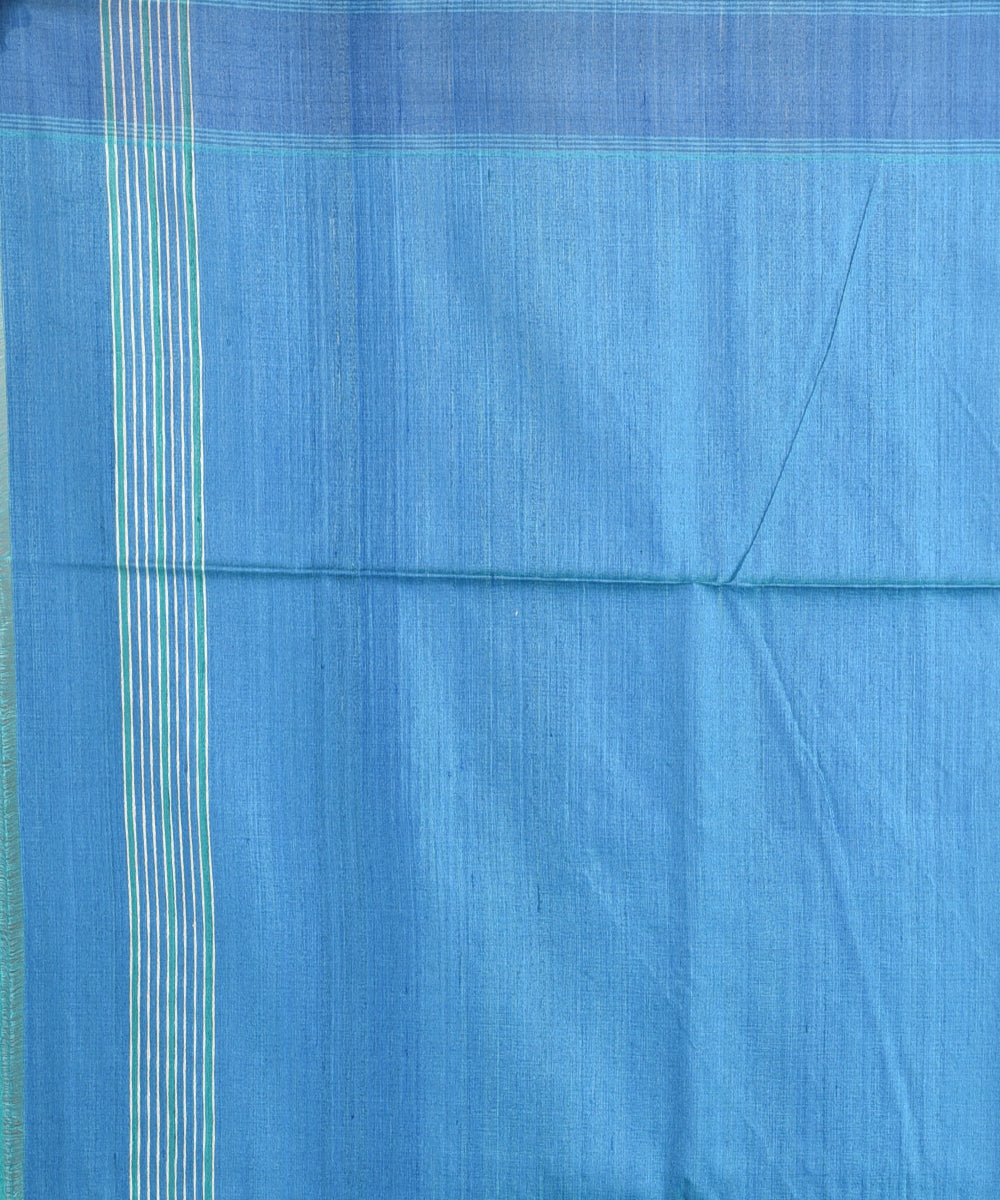 Teal green handwoven tussar silk sari