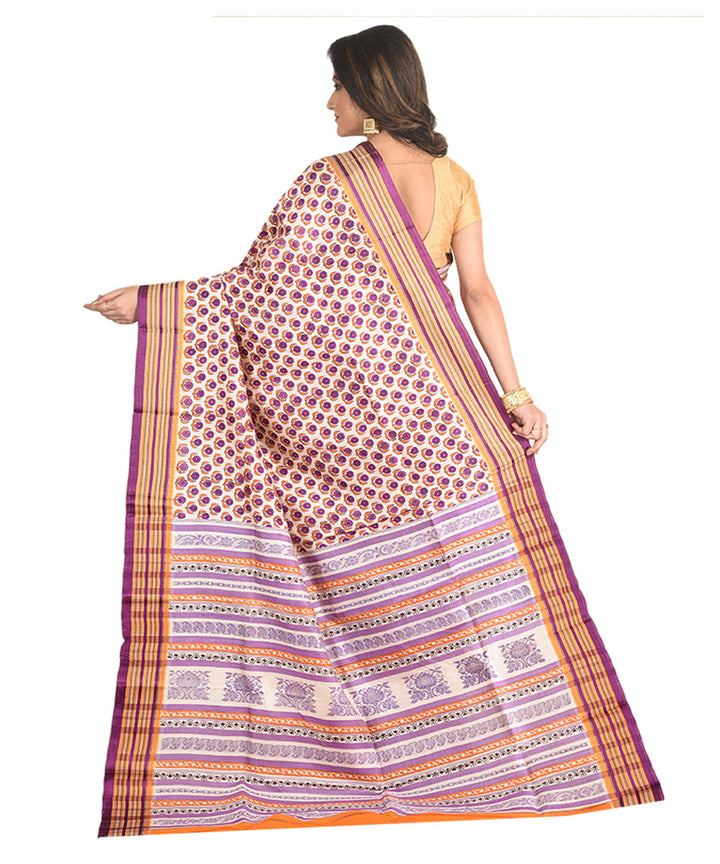 Purple orange handblock printed silk sari