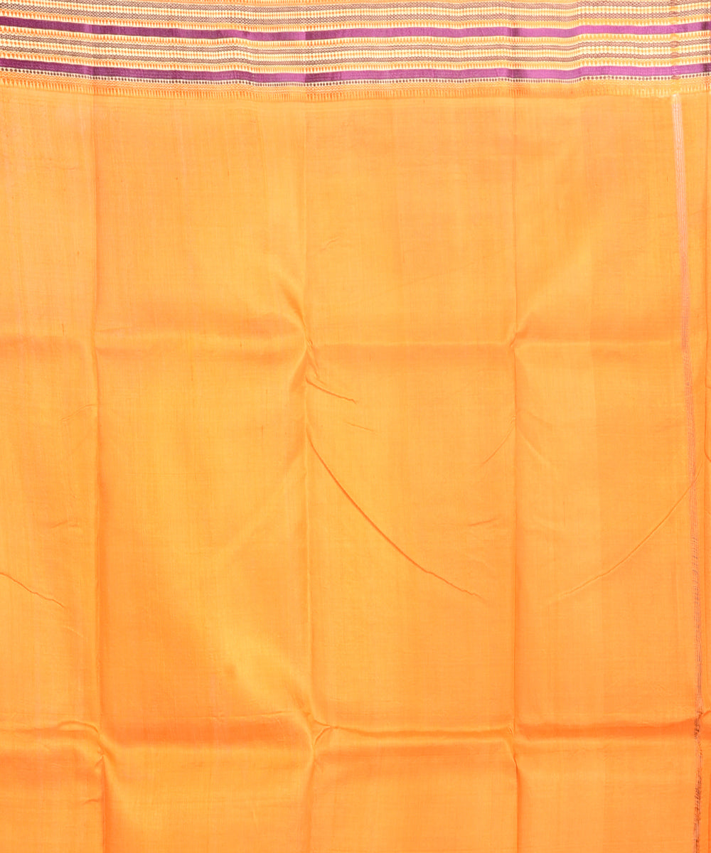 Purple orange handblock printed silk sari