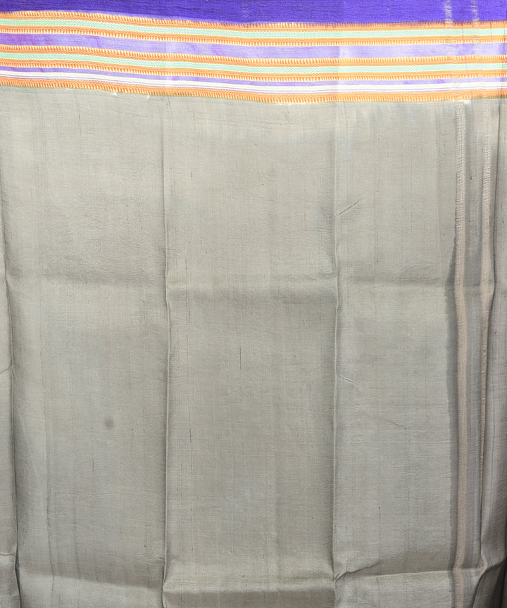 Grey handblock printed silk sari