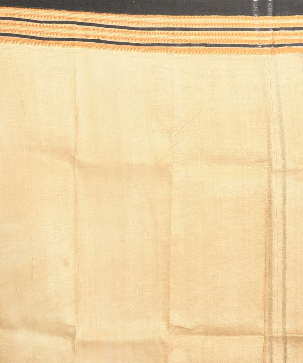 Cream handblock printed silk sari