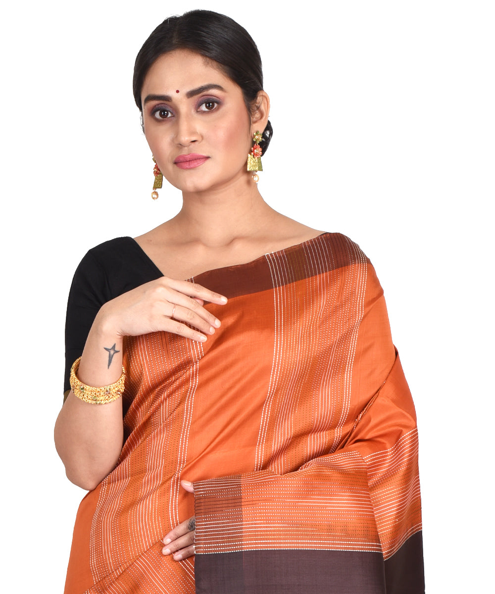 Orange rust handwoven silk bengal sari