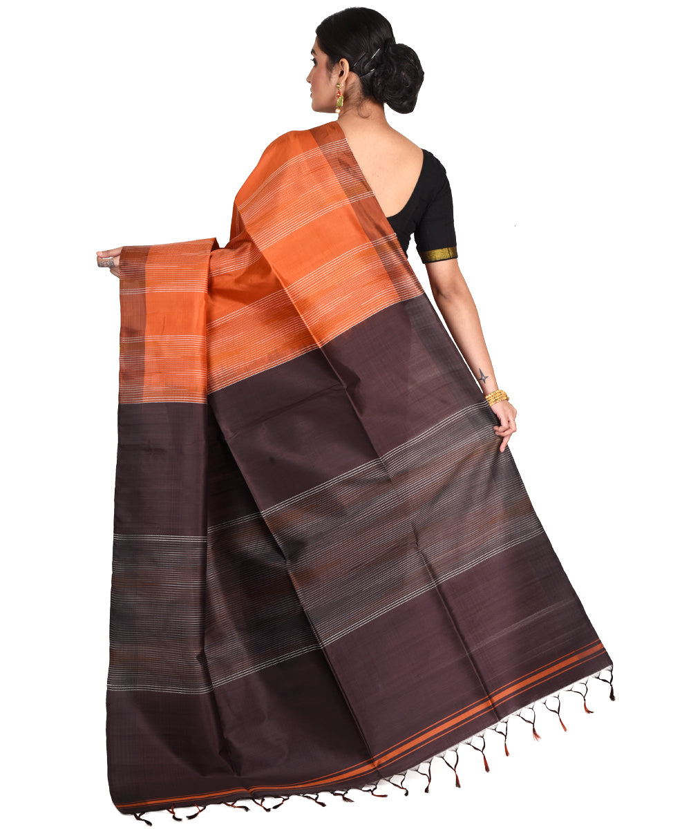 Orange rust handwoven silk bengal sari
