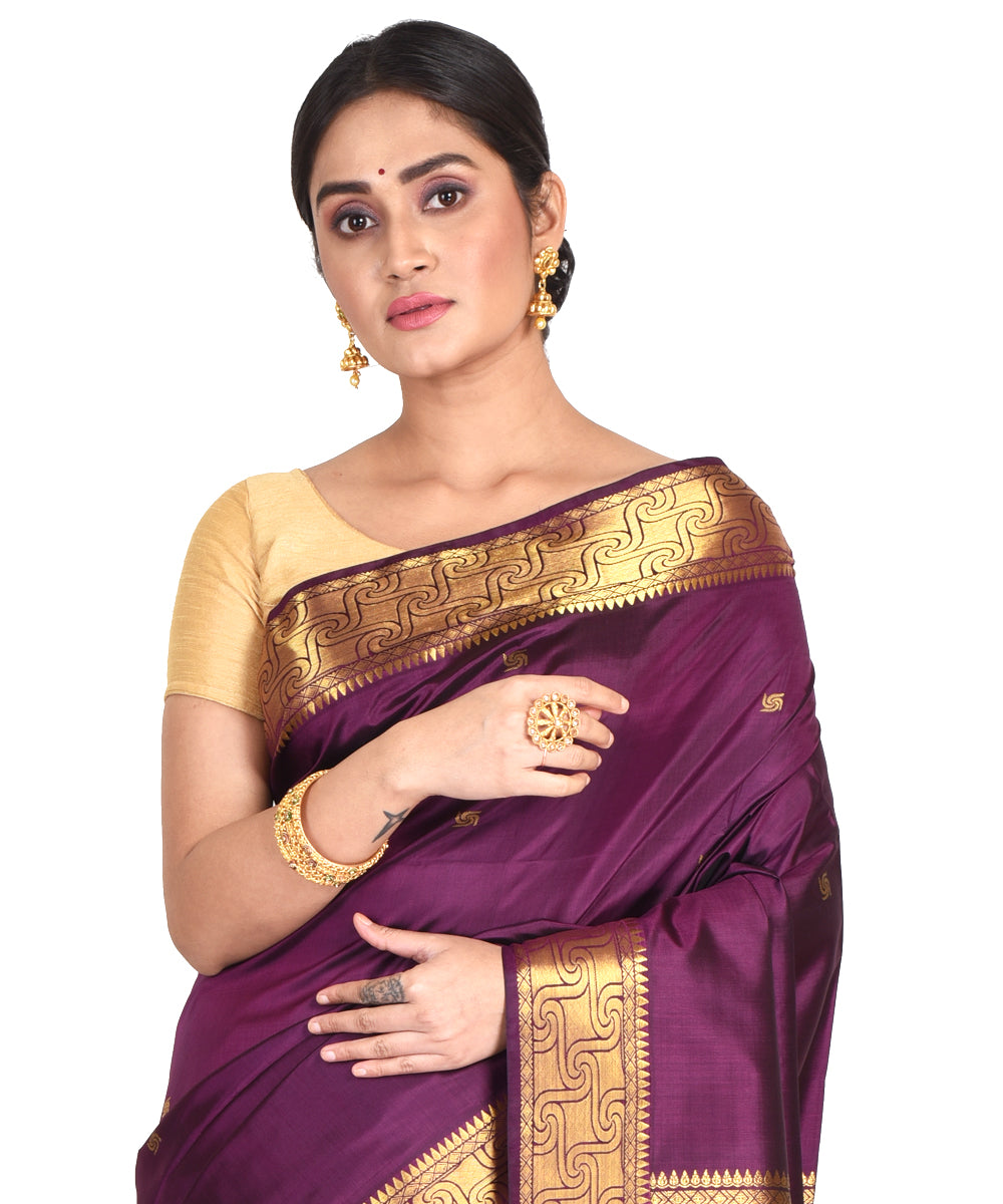 Purple handwoven silk bengal sari
