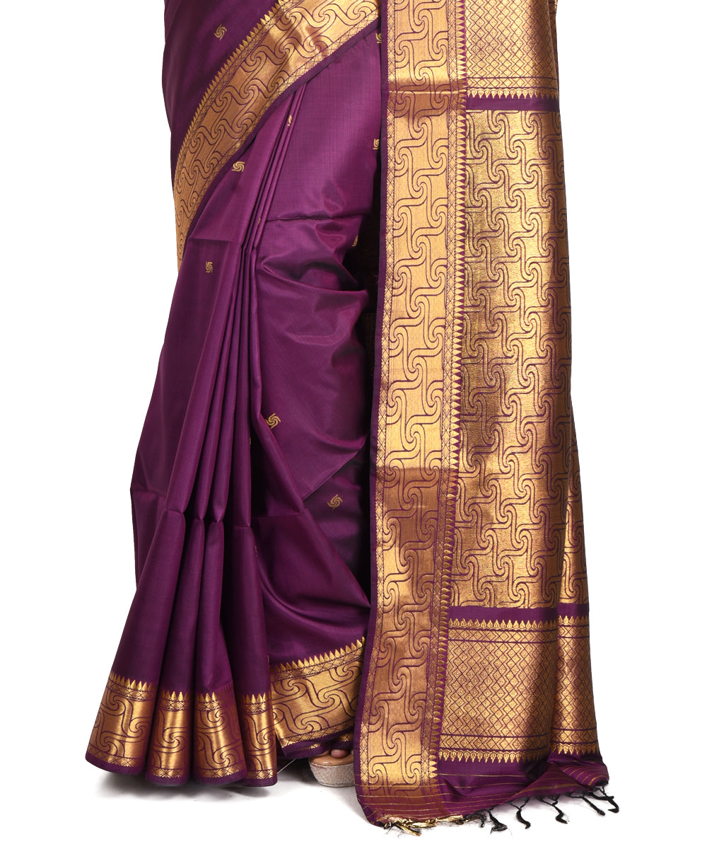 Purple handwoven silk bengal sari