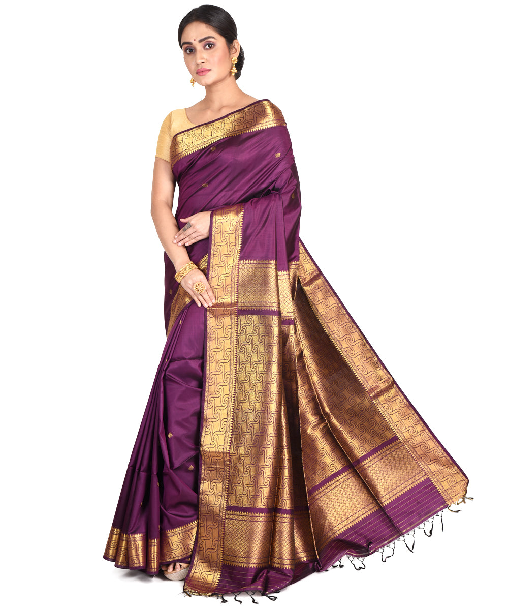 Purple handwoven silk bengal sari