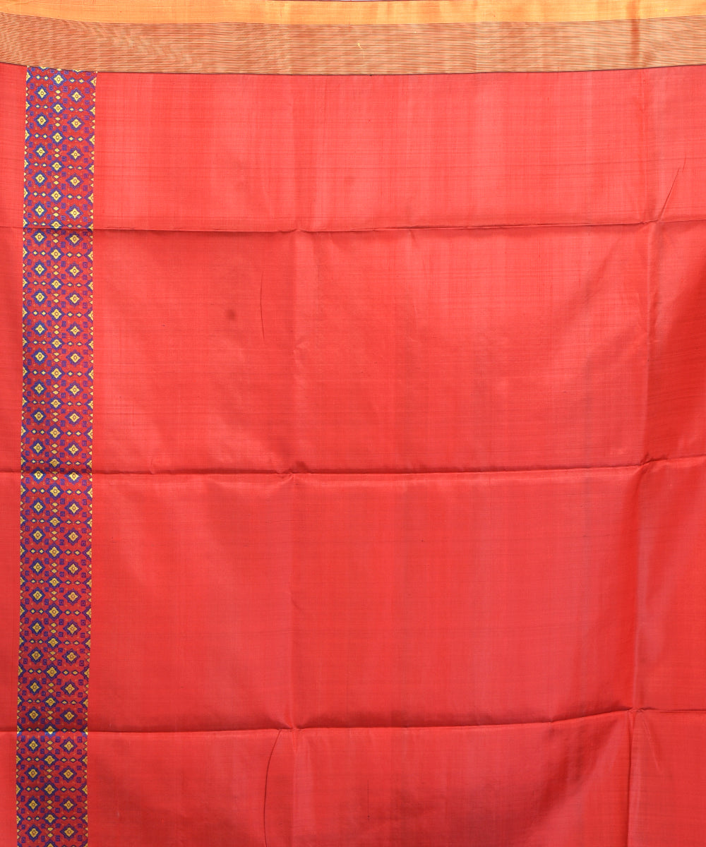 Navy blue red handwoven silk bengal sari