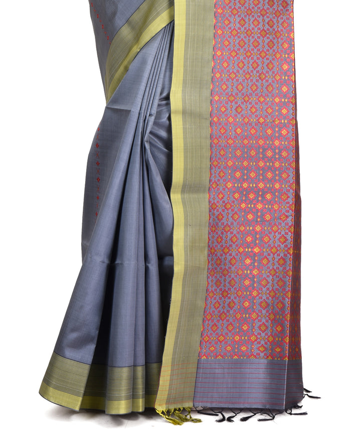 Steel grey handwoven silk bengal sari