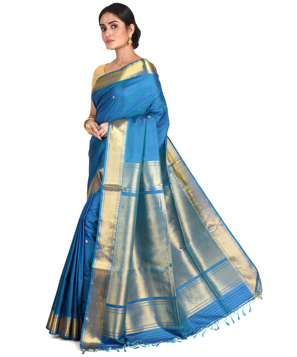 Navy blue handloom silk bengal sari