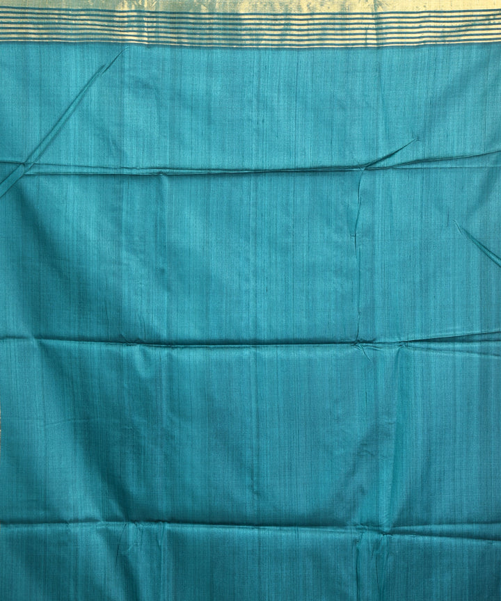 Teal green handwoven tussar silk bengal sari