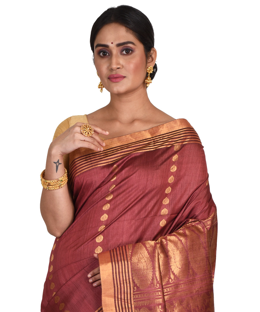 Brown handwoven tussar silk bengal sari