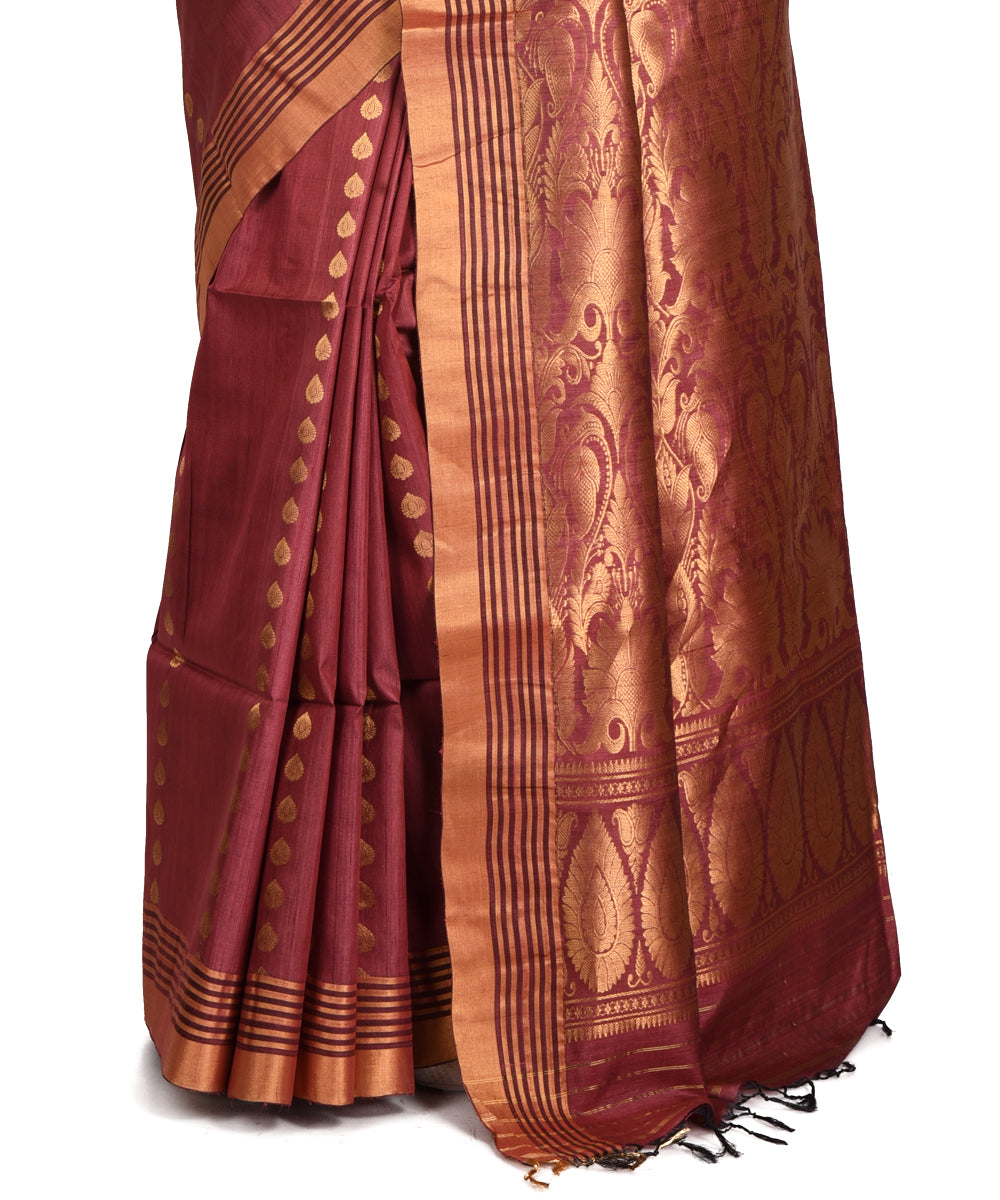Brown handwoven tussar silk bengal sari