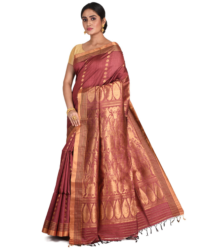 Brown handwoven tussar silk bengal sari