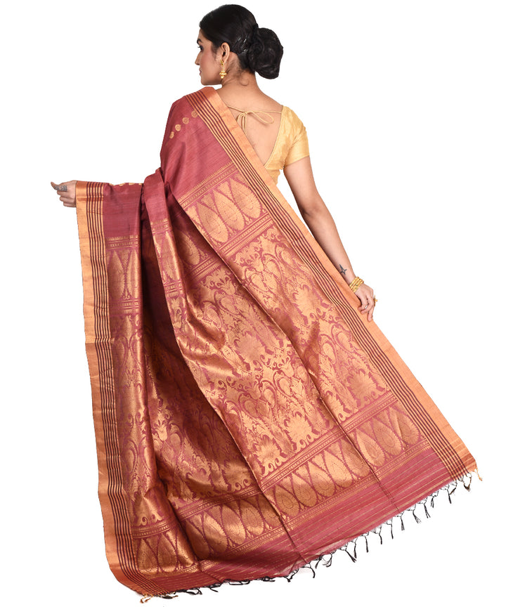 Brown handwoven tussar silk bengal sari