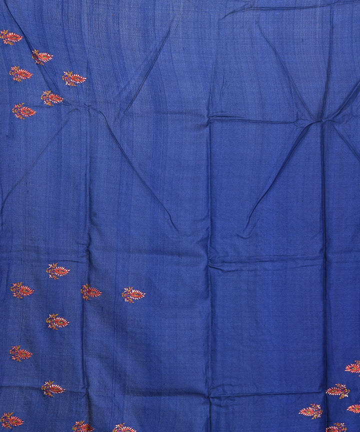 Navy blue hand embroidery kantha stitch tussar silk bengal sari