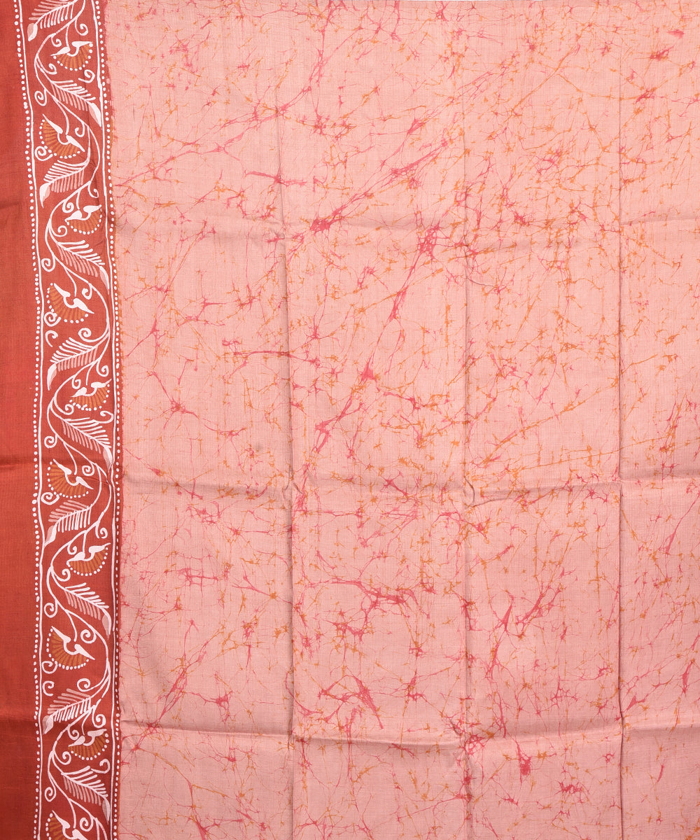 Brown batik tie dyed silk bengal sari