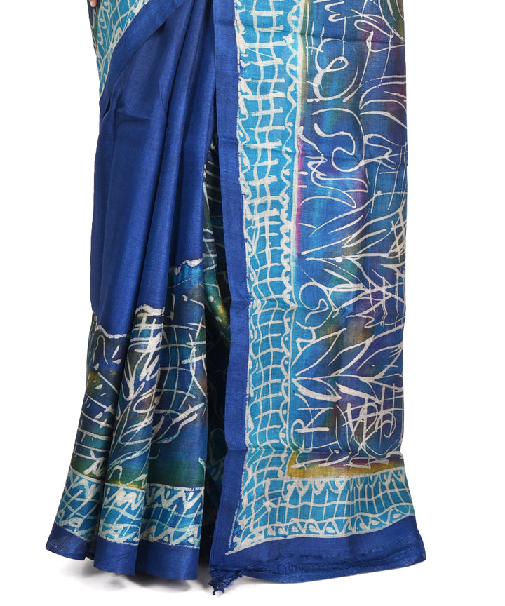 Navy blue batik tie dyed silk bengal sari