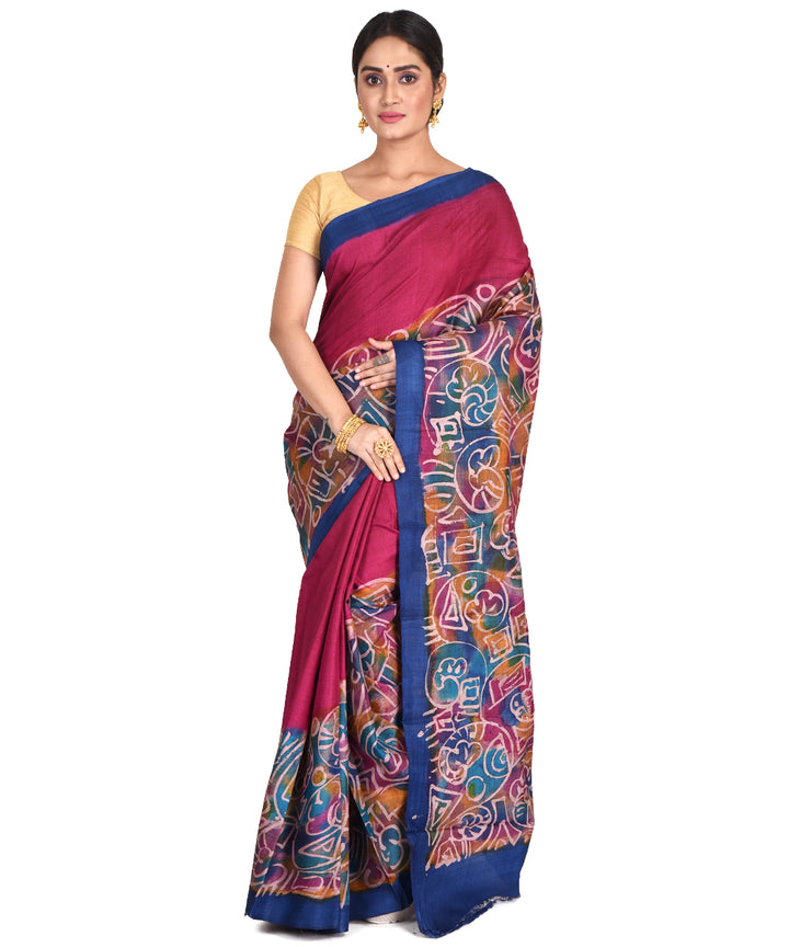 Pink multicolor batik tie dyed silk bengal sari
