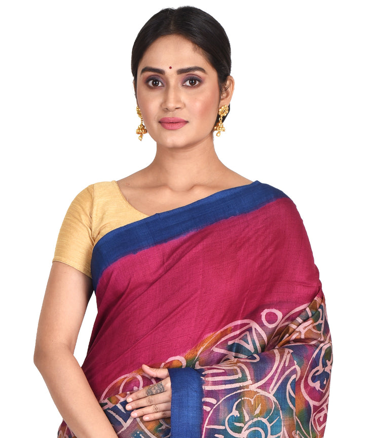 Pink multicolor batik tie dyed silk bengal sari