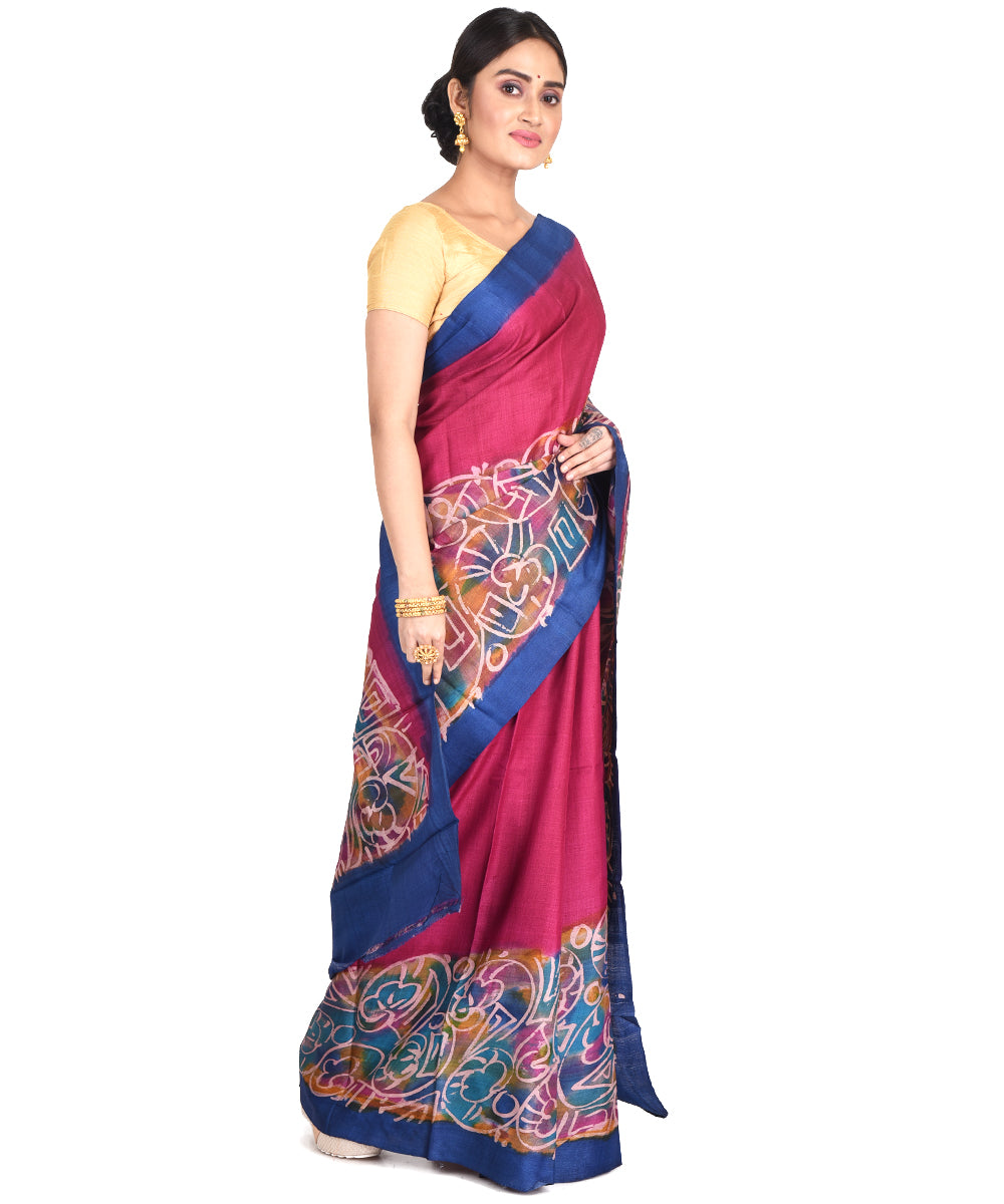 Pink multicolor batik tie dyed silk bengal sari