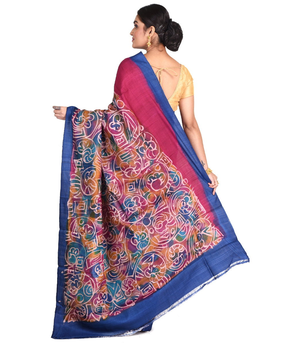 Pink multicolor batik tie dyed silk bengal sari
