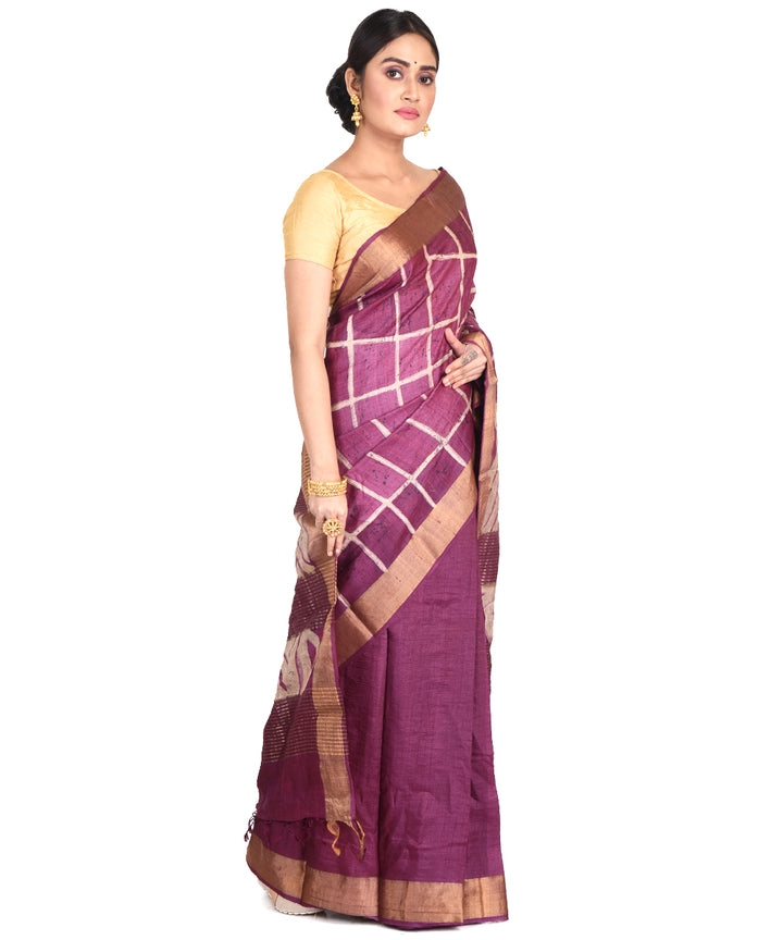 Magenta batik tie dyed silk bengal sari
