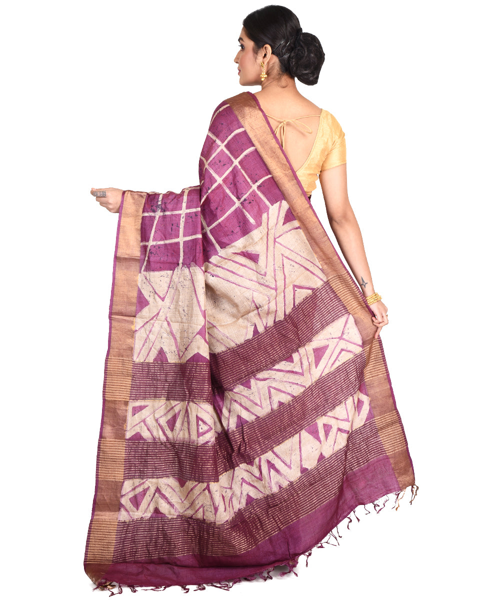 Magenta batik tie dyed silk bengal sari