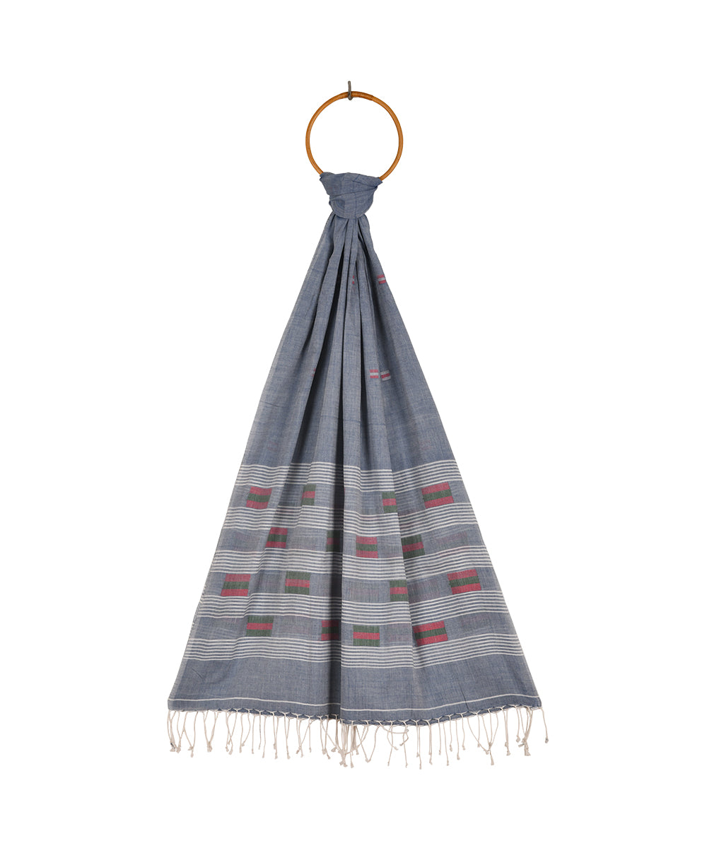 Dark grey handwoven cotton jamdani stole