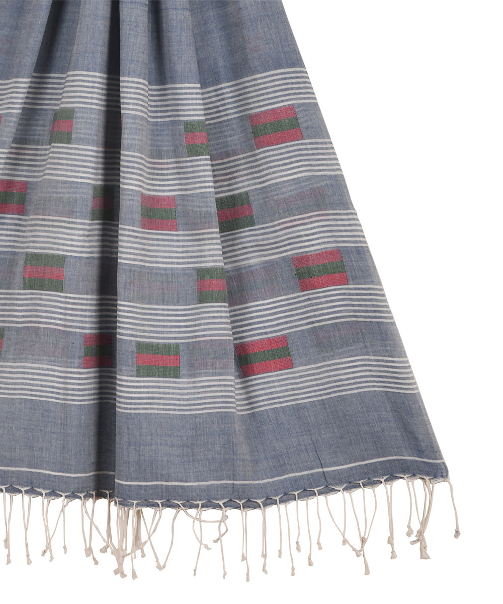 Dark grey handwoven cotton jamdani stole