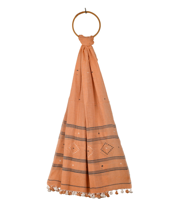 Orange handwoven cotton jamdani dupatta