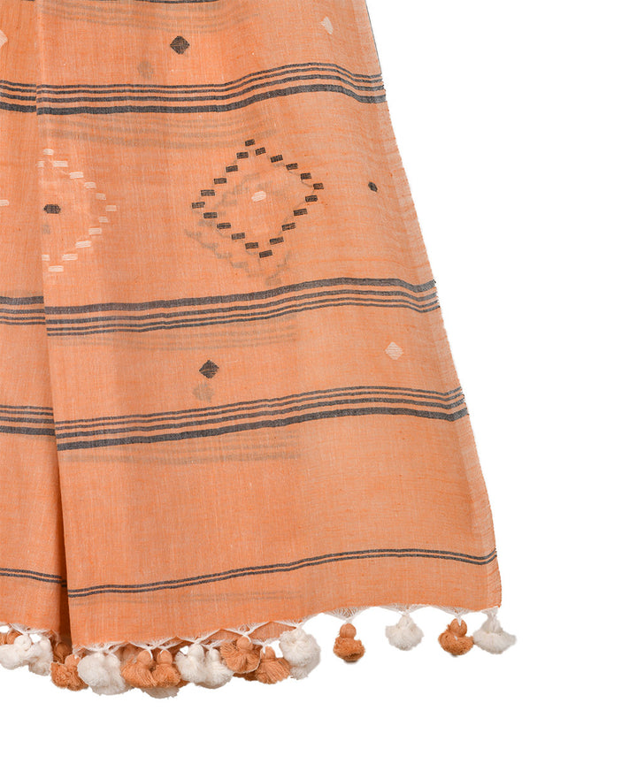 Orange handwoven cotton jamdani dupatta