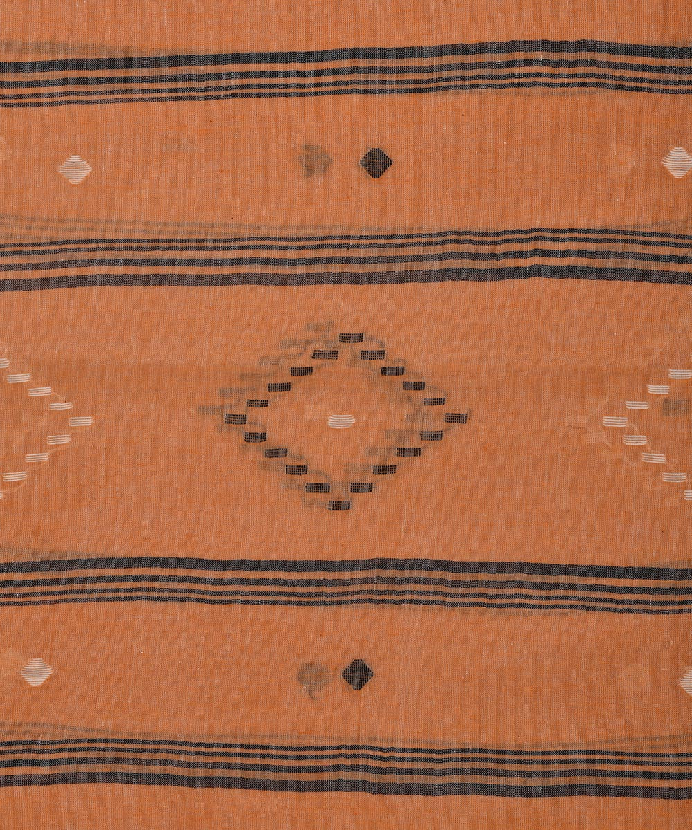 Orange handwoven cotton jamdani dupatta