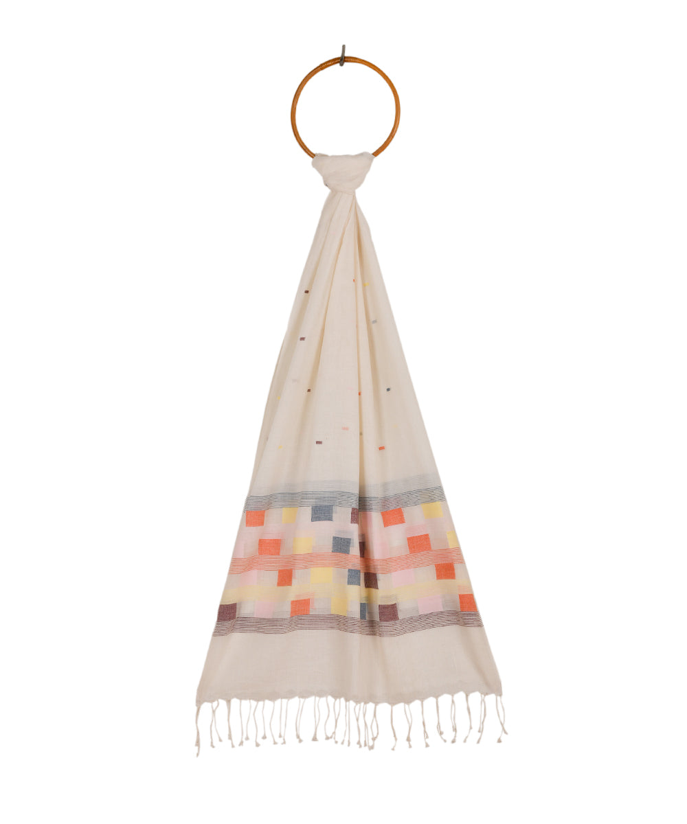 Off white handwoven cotton jamdani stole