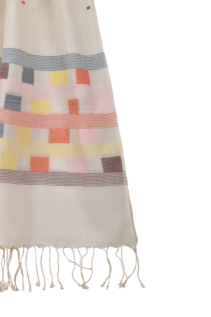 Off white handwoven cotton jamdani stole