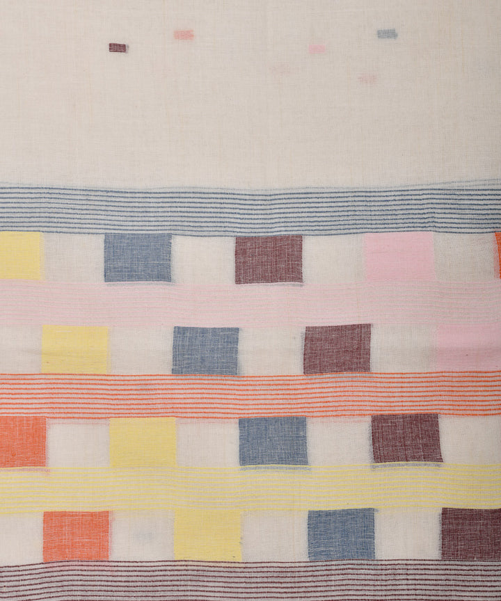 Off white handwoven cotton jamdani stole