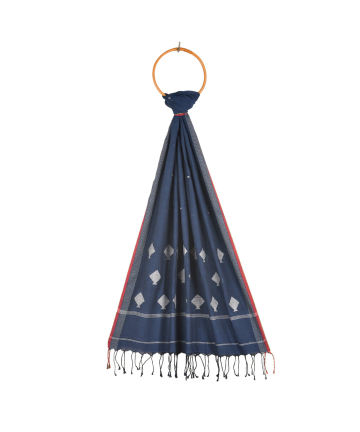 Dark blue handwoven cotton jamdani stole