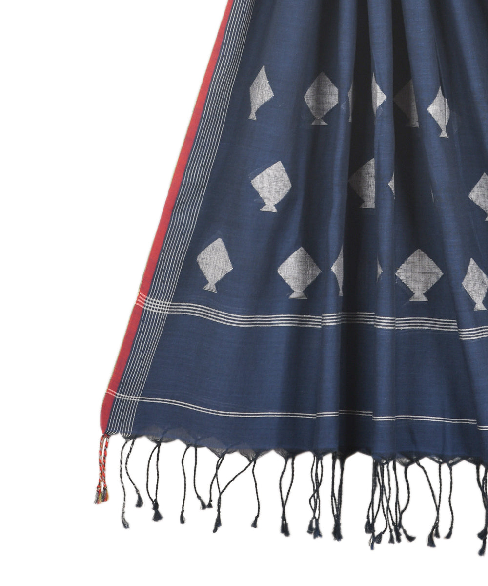 Dark blue handwoven cotton jamdani stole