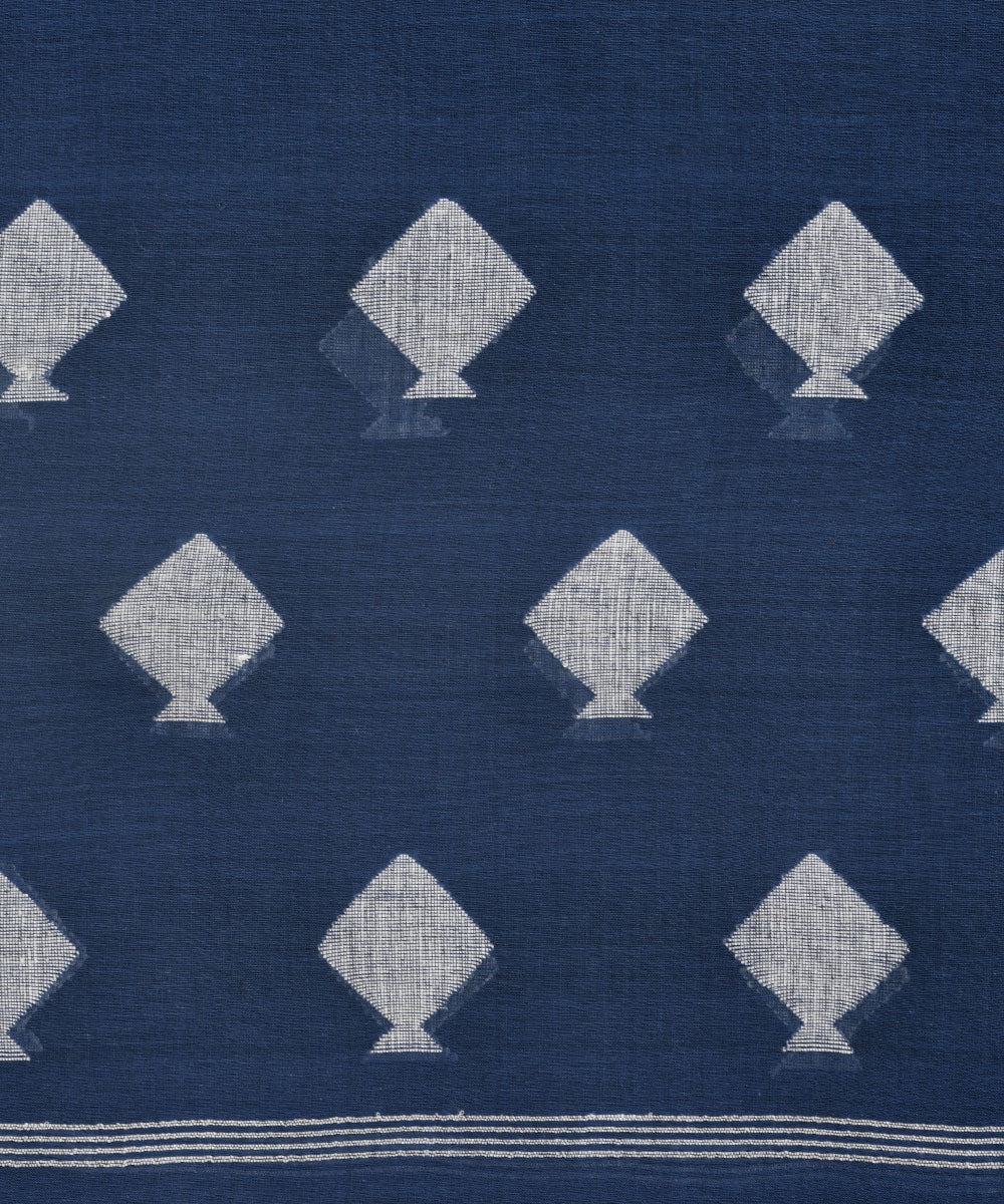 Dark blue handwoven cotton jamdani stole