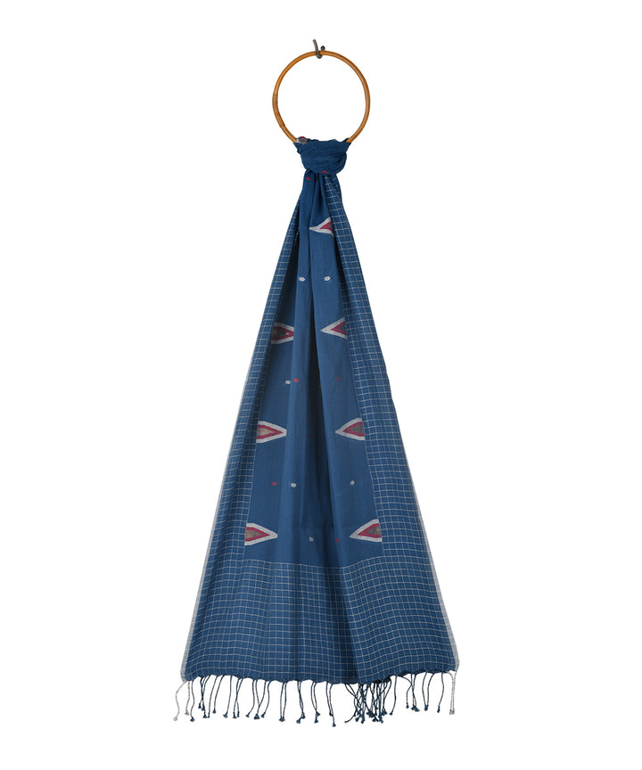 Deep blue handwoven cotton jamdani stole