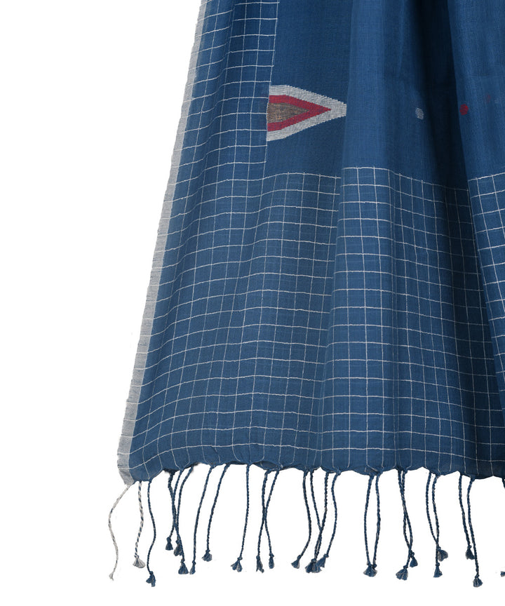 Deep blue handwoven cotton jamdani stole
